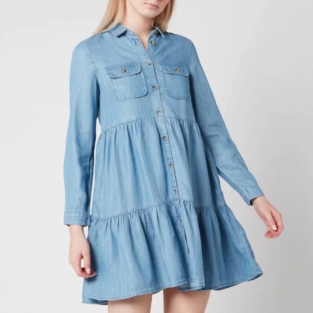 So Denim Chambray Blue Tiered Dress S - Picture 2 of 7